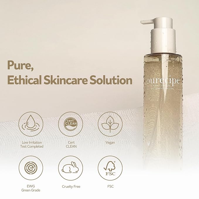 PESTLO Ourecipe Oil to Foam Cleanser – Vegan, Hypoallergenic, Gentle Makeup Remover, Deep Cleansing, Non-Sticky for All Skin Type including Sensitive, Dry and Acne-Prone Skin, 6.76 fl oz (200ml)