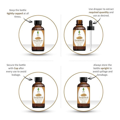 SVA Fenugreek Seed Oil - 1 Fl Oz – 100% Natural Cold Pressed Fenugreek Oil - for Face, Skin Care, Hair Care, Scalp Massage & Body Massage – Carrier Oil with Dropper