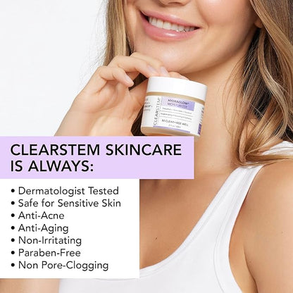 CLEARSTEM - HYDRAGLOW Stem Cell Moisturizer - Bakuchiol + Squalene - Youthful Skin Face Moisturizer - All Skin Types - Facial Skin Care Products - Gluten Free, Cruelty Free - 2 fl oz / 60ml