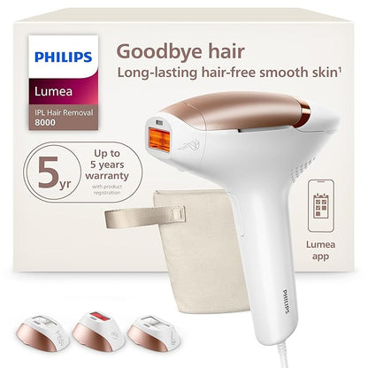 Philips Lumea 8000 Series IPL Hair Removal Device - Alternative to Laser Hair Removal, SenseIQ Technology and Lumea App, 3 Attachments for Body, Face, and Precision, for Women & Men, BRI937/03