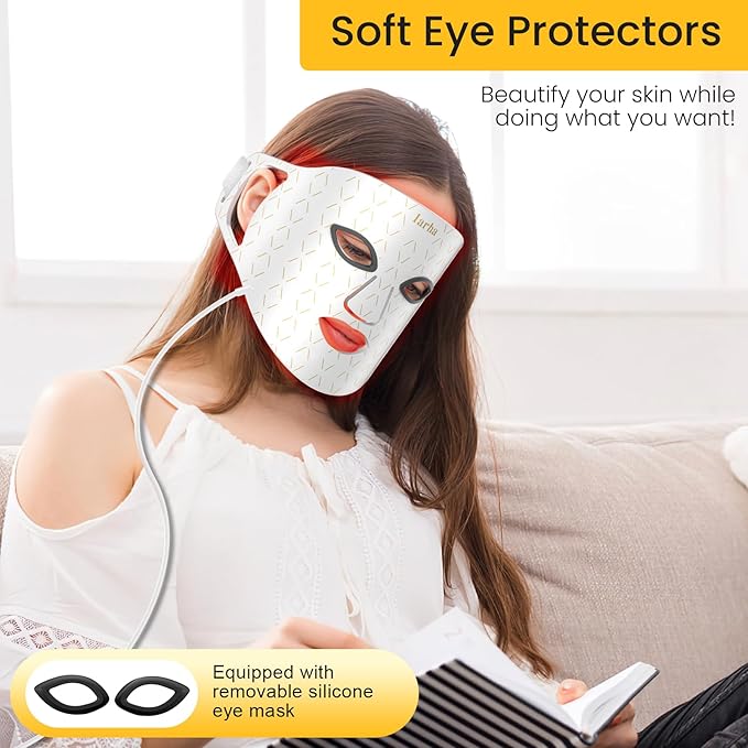 Red Light Therapy for Face - 4 Colors LED Face Mask Light Therapy with Timing Function, LED face Mask Light Therapy at Home 240 LED Beads (White+Silver)