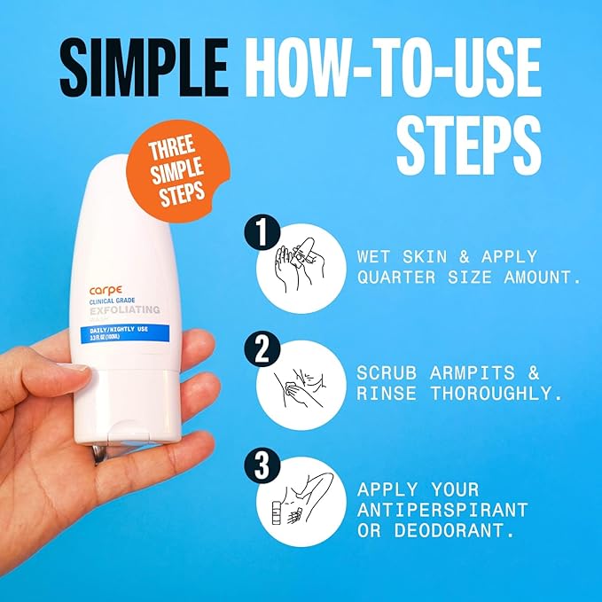 Carpe Exfoliating Underarm Scrub with Odor Protection, Underarm Exfoliator to Improve Deodorant Performance - Energizing Minty Fresh Smell - Armpit Scrub for Women and Men (2 Pack)
