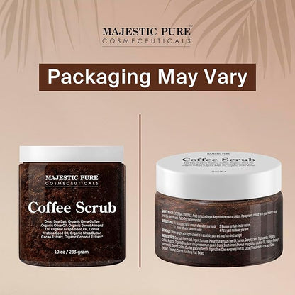 MAJESTIC PURE Arabica Coffee Scrub - All Natural Exfoliating Body Scrub for Skin Care, Stretch Marks, Acne & Cellulite, Reduce the Look of Spider Veins, Eczema, Age Spots & Varicose Veins - 10 Ounces