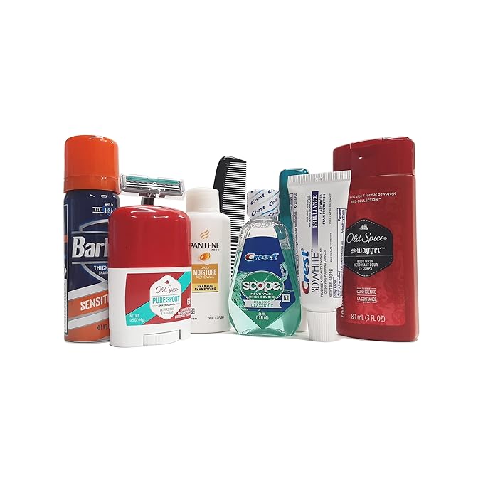 10 Piece Resealable Clear Men's Travel Kit with Shave Cream