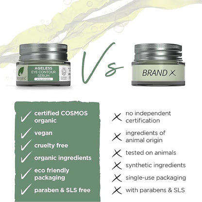 Dr. Organic Ageless Eye Contour Serum with Seaweed | Smoothing and Firming, Targets Fine Lines, Fragrence Free, Certified Organic, Paraben & SLS-free, 15 mL / .5 fl oz