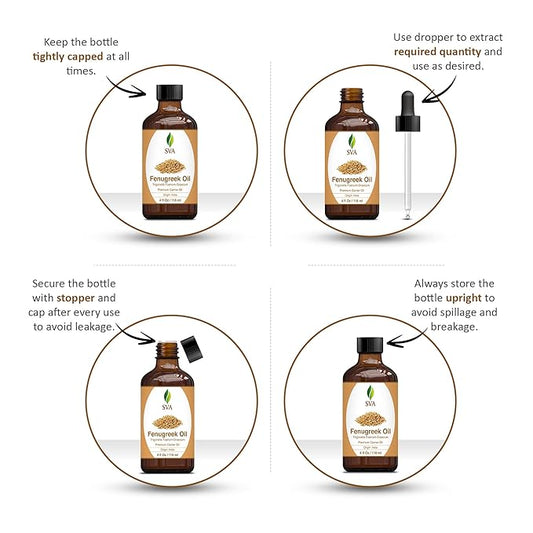 SVA Fenugreek Oil 4oz (118ml) Premium Carrier Oil with Dropper for Hair Care, Hair Oiling, Scalp Massage & Skin Care