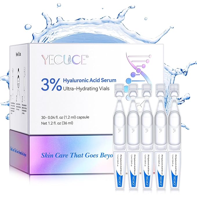 3% Hyaluronic Acid Serum for face, Hyaluronic Acid Tubes, Ultra-Hydrating Vials Serum Smoother Skin, Hyaluronic Acid Boosting Serum Single-Use Skincare 1.2ML*30