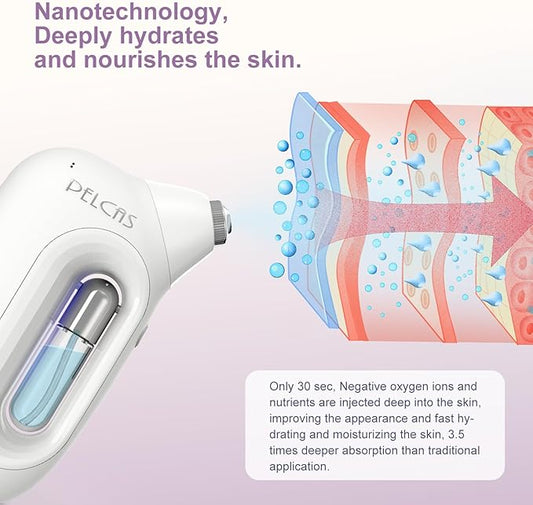 PELCAS Cordless Facial Mister, 0.2mm Nano Facial Mist Sprayer, 65Kpa Oxygen Facial Machine, Airbrush for Skincare, Serum, Toner, Facial Essence SPA at Home