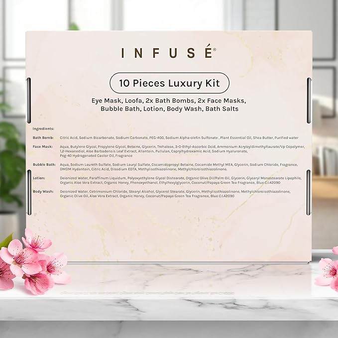 10-Piece Spa Gift Box for Women | Self-Care Set with Eye Mask, Loofa, Bath Bombs, Face Masks, Bubble Bath, Lotion, Body Wash & Bath Salt | Perfect Gift for Mom, Grandma, Wife, or Loved Ones