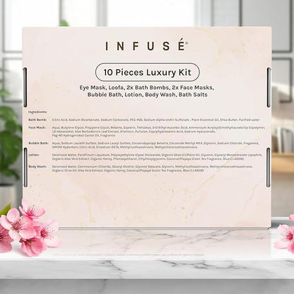 10-Piece Spa Gift Box for Women | Self-Care Set with Eye Mask, Loofa,Bath Bombs,Face Masks,Bubble Bath, Lotion, Body Wash & Bath Salt | Gift for Mom, Grandma, Wife, Bridesmaid or Loved Ones