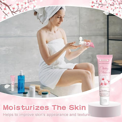 100 Pack Travel Size Body Lotion Cherry Blossom and Jojoba Oil Body Cream 1 oz Dry Skin Moisturizer with Flip Cap for Extra Dry Skin, Inns, Hotels Resorts, Airlines, Offices, Gyms and More