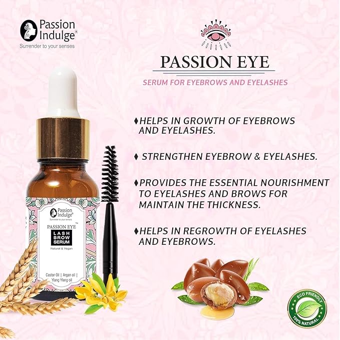 Eyelash Growth Serum | Organic Eyebrow Serum, Reduces thinning of lash & brow Infused with Castor Oil | Helps regrowth Naturally lash and brow and darkens lash and brow-10 ml