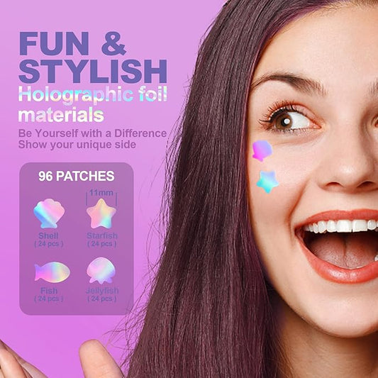 Pimple Patches Cute, Ocean Series shapes Pimple Patches for Face, Contains Salicylic Acid & Tea Tree Oil - 96 Dots