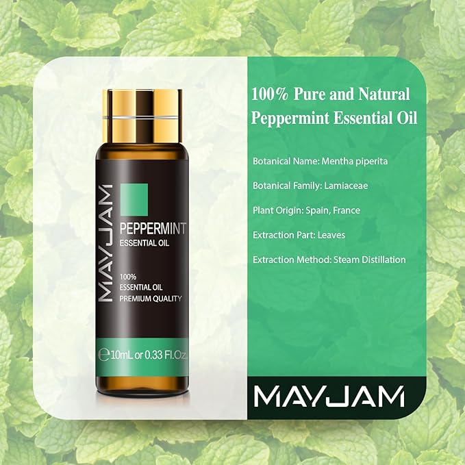 Peppermint Essential Oil, MAYJAM 10ML/0.33FL.OZ Premium Peppermint Oils for Soap Candle Making, Diffuser, Bedroom, Living Room, Office