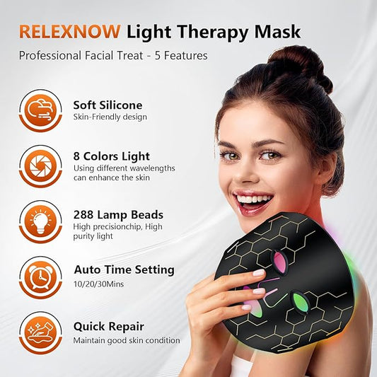 LED Fcae Mask Light Therapy, 8 Modes 288 Beads Red Light Therapy for Face, Portable Remote Timer, 630nm & 850nm Infrared Therapy Mask for Anti-Aging, Skin Rejuvenation at Home