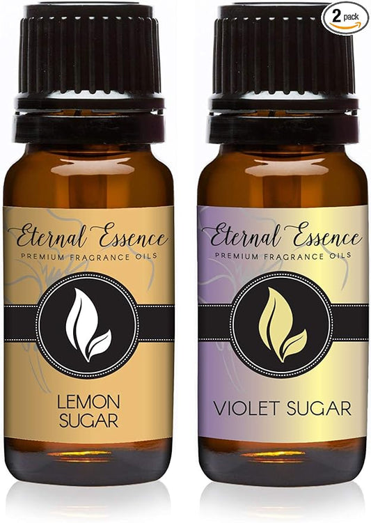 Eternal Essence Oils 2 Pack 10ml Premium Fragrance Oil - Lemon Sugar & Violet Sugar - for Candle, Soap Making, Aromatherapy, Diffusers, Home Care, & Humidifiers