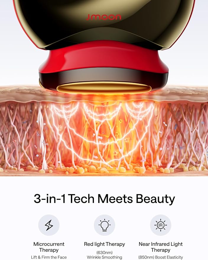 JMOON NouvelleSkin Facial Toning Device, FDA-Cleared Microcurrent Facial Device and Red Light Therapy for Face, 4 Modes & 5 Intensity Levels for Personalized Face Lift & Smoothing. M30U PR