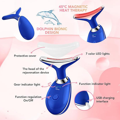 Red-Light-Therapy-for-Face, Facial Massager Wand with 7 Color - Birthday, Christmas, Mothers Day, Valentines Day, Self Care Gifts for Her Women Mom Best Friend Wife Teacher (Blue)