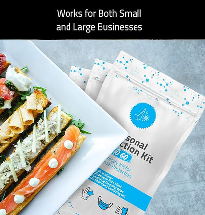 Personal Protection Kit TO GO, Mini 4 Item PPE Kit for travel and school | Includes 1 Each of Face Covering, Gloves, Cleansing Wipes & Hand Cleansing Gel | 10 - Pack (Purple)