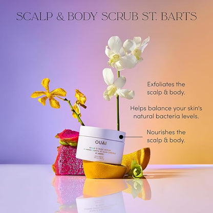 OUAI Scalp & Body Scrub, St. Barts Travel Size - Exfoliating Body Scrub with Sugar & Coconut Oil Blend for Smooth, Moisturized Skin - Gentle Scalp Scrub for Removing Product Build Up (3.4 oz)