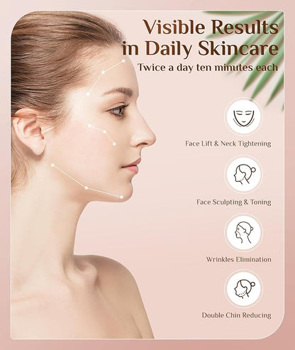 7 Color Galvanic Machines - Red Light Therapy for Face and Neck, Face Massager Tool for Wrinkles, Double Chin, Vibrating Facial Massager with Thermals, Pink