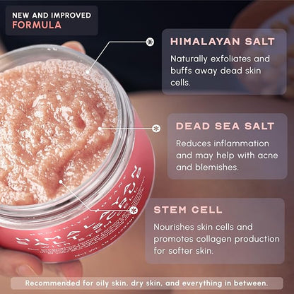 Brooklyn Botany Himalayan Salt & Stem Cell Body Scrub - Moisturizing and Exfoliating Body, Face, Hand, Foot Scrub - Fights Stretch Marks, Fine Lines, Wrinkles - Great Gifts for Women & Men - 10 oz