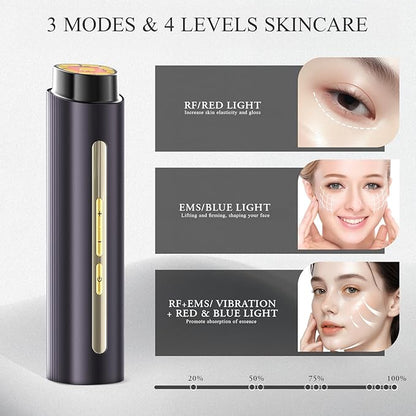 Microcurrent Facial Device, BNU 3-in-1 Light Therapy Beauty Massager for Wrinkle, Lifting, Firming, Puffiness Reduction and Promote Absorption, 4 Level Skin Tightening Machine for Face, Neck and Eye