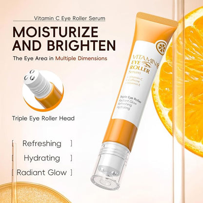 Easilydays Vitamin C Eye Cream & Under Eye Serum, Refreshing, Hydrating, Radiant Glow Eye Care Eye Roller Serum with 360° Massage Ball, Tightening Under Eye Serum for Women Reduce Wrinkles Fine Lines