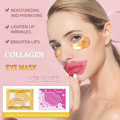 20 Pairs Lip Masks & Eye Masks, 24K Gold Gel Crystal Collagen Eye Pads, Moisturizing Lip Mask Crystal Pads, Under Eye Patches for Puffy Eyes, Dark Circles, Eye Bags, Wrinkles and Fine Lines