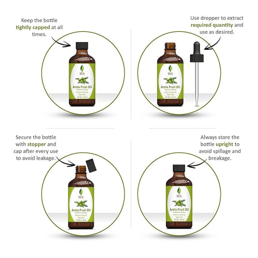 SVA Amla Oil 4oz (118ml) Premium Carrier Oil With Dropper For Hair Care, Hair Oiling, Scalp Massage, & Skin Care
