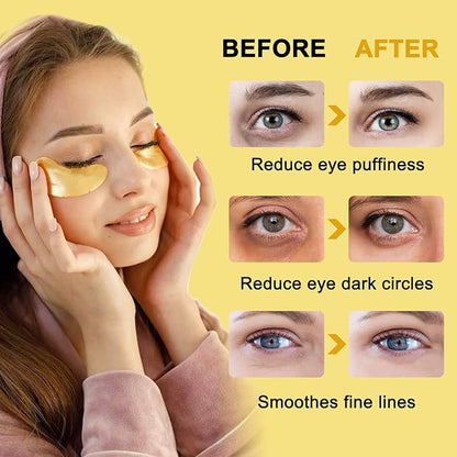 24K Gold Under Eye Patches, 100 Pairs Gold Collagen Under Eye Mask Skincare for Puffiness Eyes Dark Circles Treatments, Rreduce Wrinkles Fine Lines Firm Skin, Spa Salon Estheticians Supplies