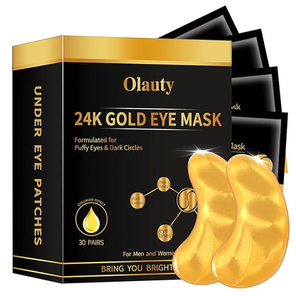 30 Pairs 24K Gold Eye Masks, Crystal Collagen Gel Eye Patches for Puffy Eyes, Reducing Fine Lines, Eye Bags, Moisturizing Cooling Skin Care Pads for Puffiness & Dark Circleseye Patches