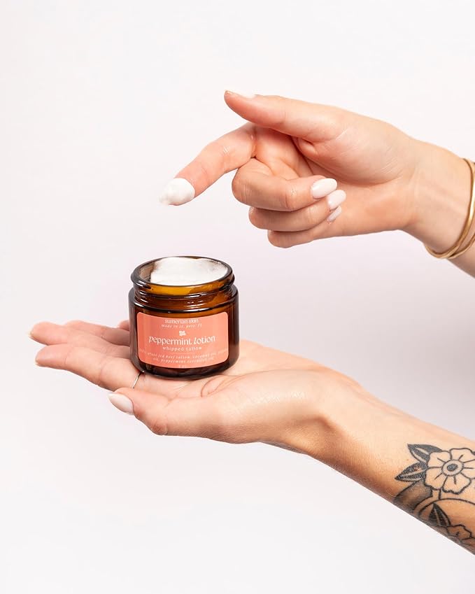 100% Grass Fed & Organic Whipped Beef Tallow Lotion - All Natural - Body + Face Mosturizer for All Skin Types (2 Ounce, Peppermint)