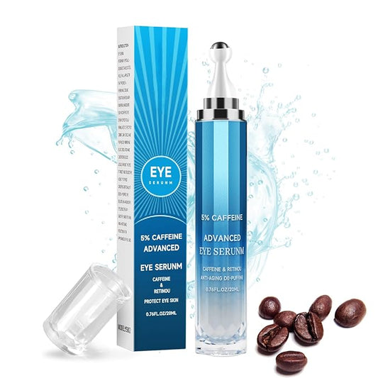 5% Caffeine Eye Serum for Dark Circles,Under Eye Cream with 360°Eye Roller for Eye Bags & Puffiness- Eyes Treatment Serum for Women Create a Natural Charm for Your Eyes(0.76 fl. oz.)