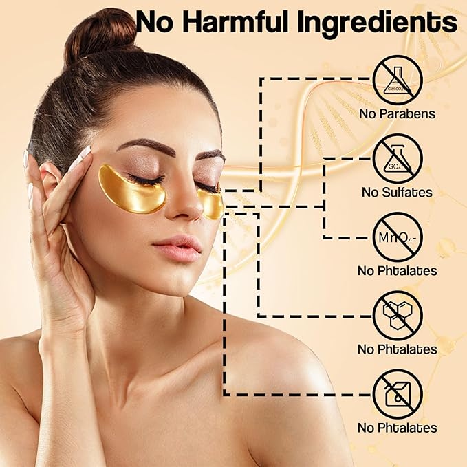 24K Gold Eye Mask (120PCS) – Gold Eye Patches for Puffy Eyes & Dark Circles, 24K Gold Under Eye Masks for Dark Circles and Puffiness, Eye Gel Pads w/Collagen,