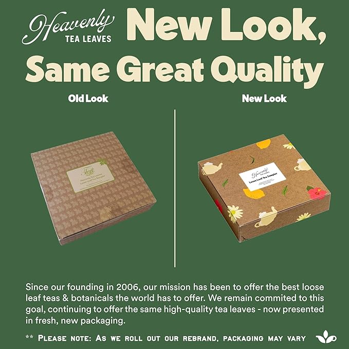 Heavenly Tea Leaves Organic Loose Leaf Herbal Tea Sampler (Approx. 90 Cups of Tea), 9 Naturally Caffeine Free Tisanes - Great Hot or Iced, Mother's Day Gifts for Mom, Health & Immune Support