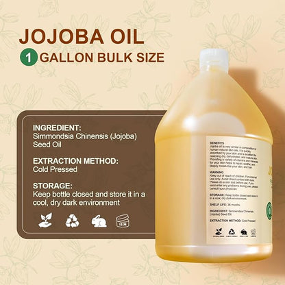 1 Gallon Jojoba Oil EWG Verified - 100% Pure Jojoba Oil Bulk Cold Pressed Unrefined Hexane Free Virgin Golden Jojoba Carrier Oil for Hair Skin Massage DIY Natural Body Moisturizer