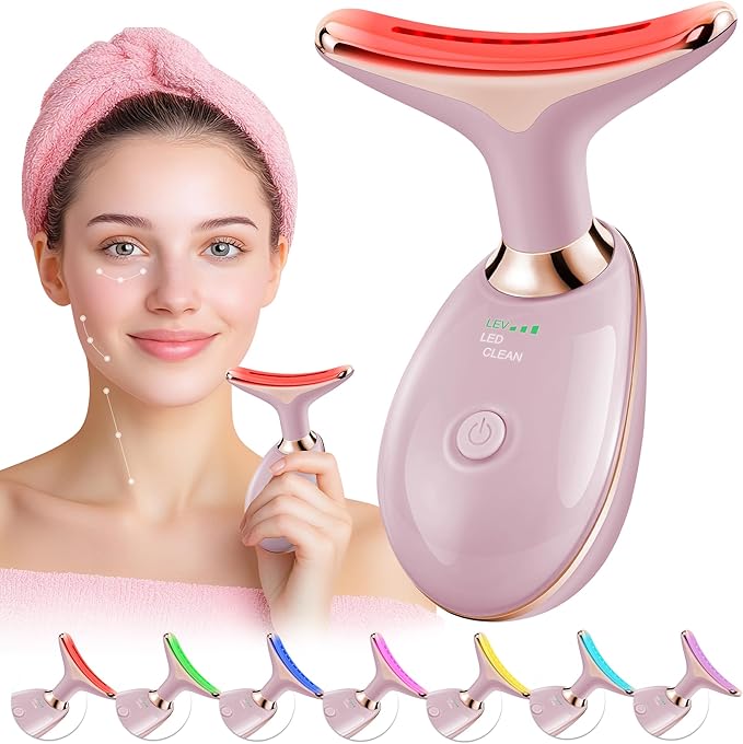 Red-Light-Therapy-for-Face, Facial Massager Wand with 7 Color - Birthday, Christmas, Mothers Day, Valentines Day, Self Care Gifts for Her Women Mom Best Friend Wife Teacher (Rose Gold)