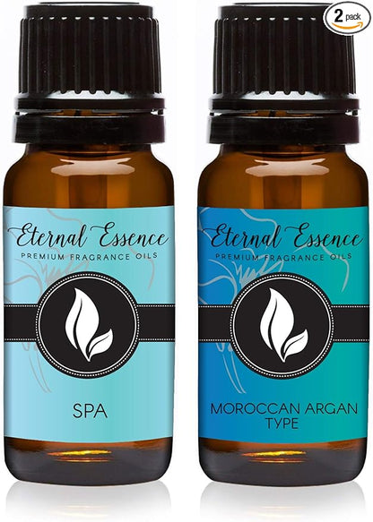 Eternal Essence Oils 2 Pack 10ml Premium Fragrance Oil - Moroccan Argan Type & Spa - for Candle, Soap Making, Aromatherapy, Diffusers, Home Care, & Humidifiers