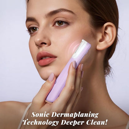 Sonic Dermaplaning Tool for Women, Rechargeable Face Dermaplane Razor Sonic Edge Technology for Facial Hair, Exfoliating and Peach Fuzz, 10 Refill Blades Purple