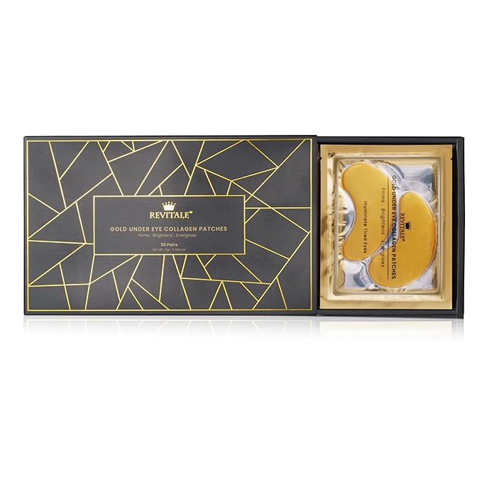 24k Gold Under Eye Collagen Patches, Reduce Puffy Eyes & Dark Circles, Illuminate Tired Eye Masks - Firms, Brightens, Energises (Packets - 30 Pair)