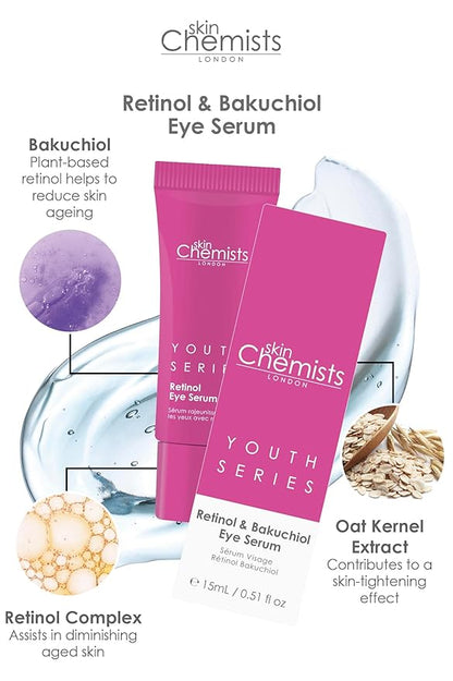 skinChemists Retinol & Bakuchiol Eye Serum - 0.51 fl oz | Reduce Wrinkles, Fine Lines, and Puffiness - Advanced Anti-Aging Formula for Youthful Eyes