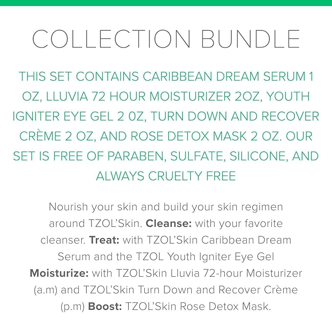 TZOL' SKIN Skin Collection Set- Essential Skincare Set, Vegan, Free of Paraben, Silicones, and Sulfates. Always Cruelty Free.