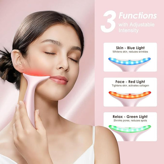 Facial and Neck Massager for Face, Neck - Skin Lifting & Firming - Wrinkle & Dark Circle Reducer - at Home Skin Care Face Sculpting Tool and Neck Massager-Pastel Pink