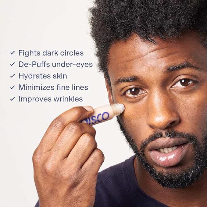 Disco Men's Eye Bag Treatment, Roller Serum for Men, Under Eye Cream Natural Caffeine Anti Aging Stick Balm, Reduce Puffiness, Wrinkles, Dark Circles, Crows Feet, Bags, Dark Circles, Lines, Puffiness