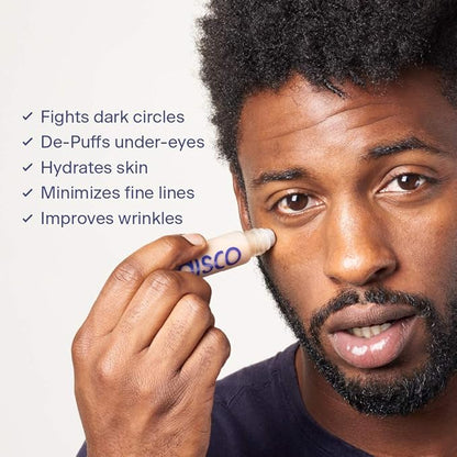 Disco Men's Eye Bag Treatment, Roller Serum for Men, Under Eye Cream Natural Caffeine Anti Aging Stick Balm, Reduce Puffiness, Wrinkles, Dark Circles, Crows Feet, Bags, Dark Circles, Lines, Puffiness