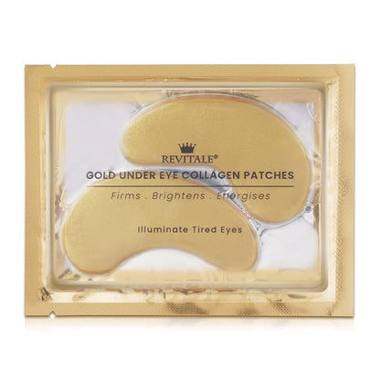 24k Gold Under Eye Collagen Patches, Reduce Puffy Eyes & Dark Circles, Illuminate Tired Eye Masks - Firms, Brightens, Energises (Packets - 10 Pair)