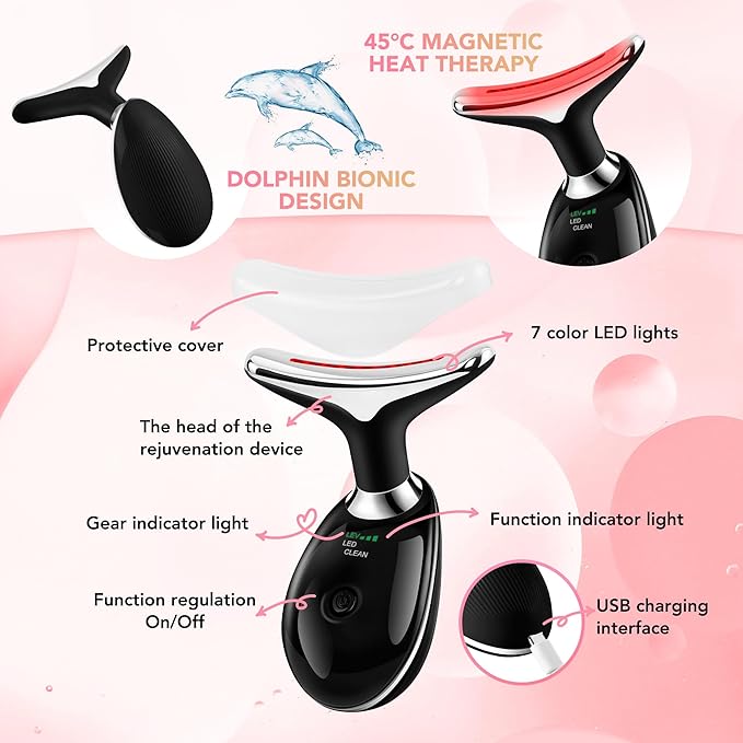 Red-Light-Therapy-for-Face, Facial Massager Wand with 7 Color - Birthday, Christmas, Mothers Day, Valentines Day, Self Care Gifts for Her Women Mom Best Friend Wife Teacher (Black)