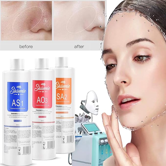 Hydrogen Oxygen Facial Machine Serums for Facial Cleansing – AS1 SA2 AO3 Aqua Peeling Solution Top Salon Skin Scrub Hydra Skin Scrub Special Solution Small Bubble Solution (40fl oz) (3)
