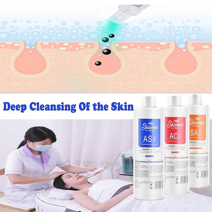 Hydrogen Oxygen Facial Machine Serums for Facial Cleansing – AS1 SA2 AO3 Aqua Peeling Solution Top Salon Skin Scrub Hydra Skin Scrub Special Solution Small Bubble Solution (40fl oz) (3)